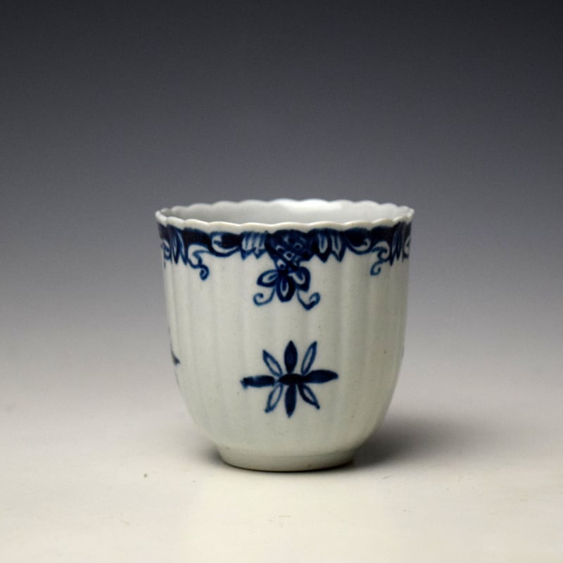 Liverpool William Reid Stylised Florets Pattern Fluted Coffee Cup c1756-60 (2)