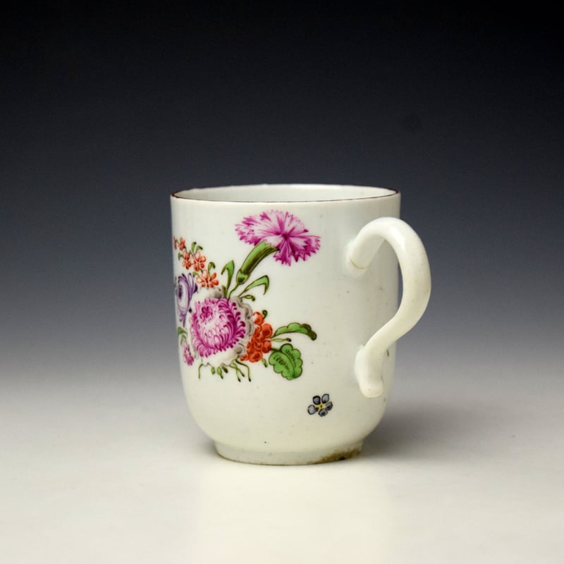 Longton Hall Floral Sprays and Mulit Coloured Bug Pattern Coffee Cup c1755-60 (5)