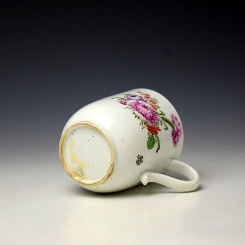 Longton Hall Floral Sprays and Mulit Coloured Bug Pattern Coffee Cup c1755-60 (6)