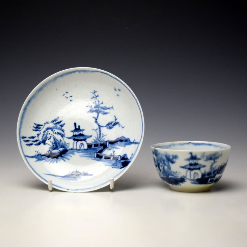 Scarce Longton Hall Gatehouse Pattern Teabowl and Saucer c1756-58