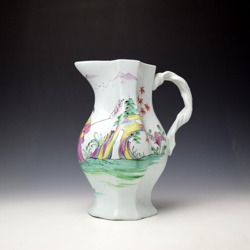 Longton Hall Mandarin Pattern Quatrefoil Shape Cider Jug c1756-58 (1)
