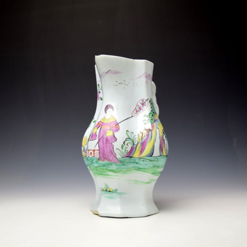 Longton Hall Mandarin Pattern Quatrefoil Shape Cider Jug c1756-58 (2)