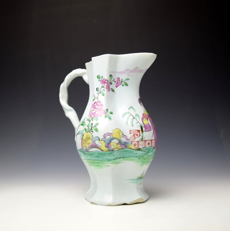 Longton Hall Mandarin Pattern Quatrefoil Shape Cider Jug c1756-58 (4)