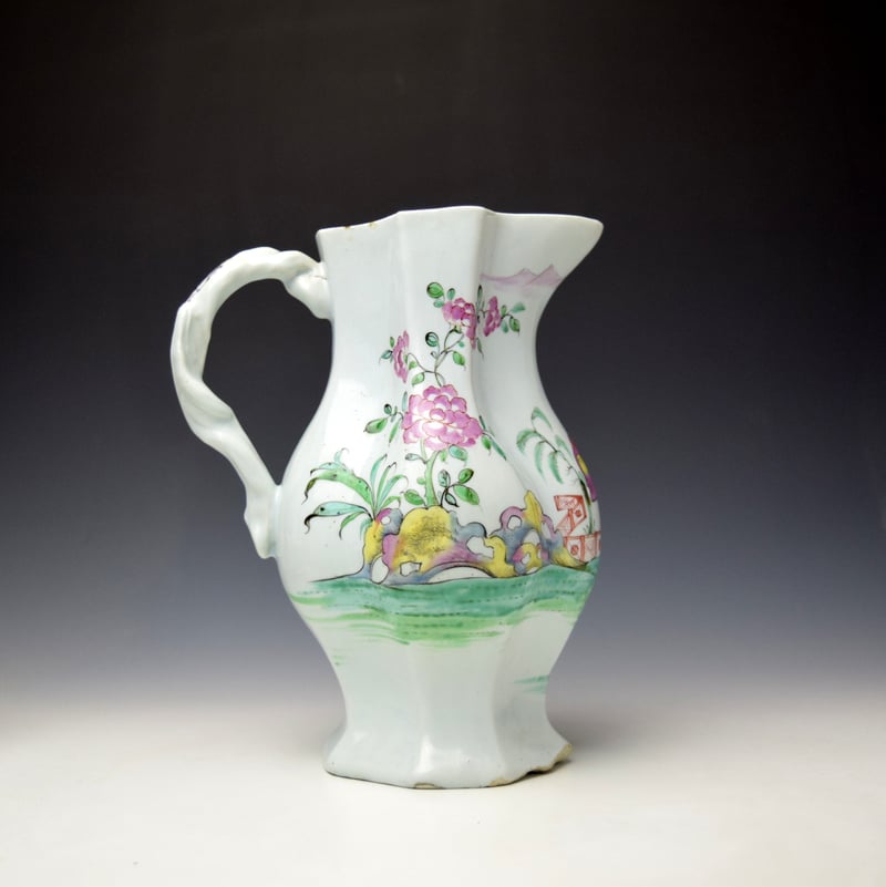 Longton Hall Mandarin Pattern Quatrefoil Shape Cider Jug c1756-58 (5)