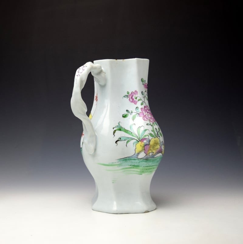 Longton Hall Mandarin Pattern Quatrefoil Shape Cider Jug c1756-58 (6)
