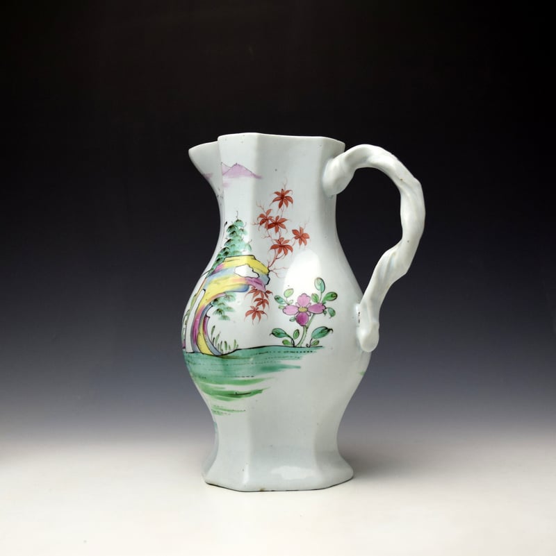 Longton Hall Mandarin Pattern Quatrefoil Shape Cider Jug c1756-58 (7)