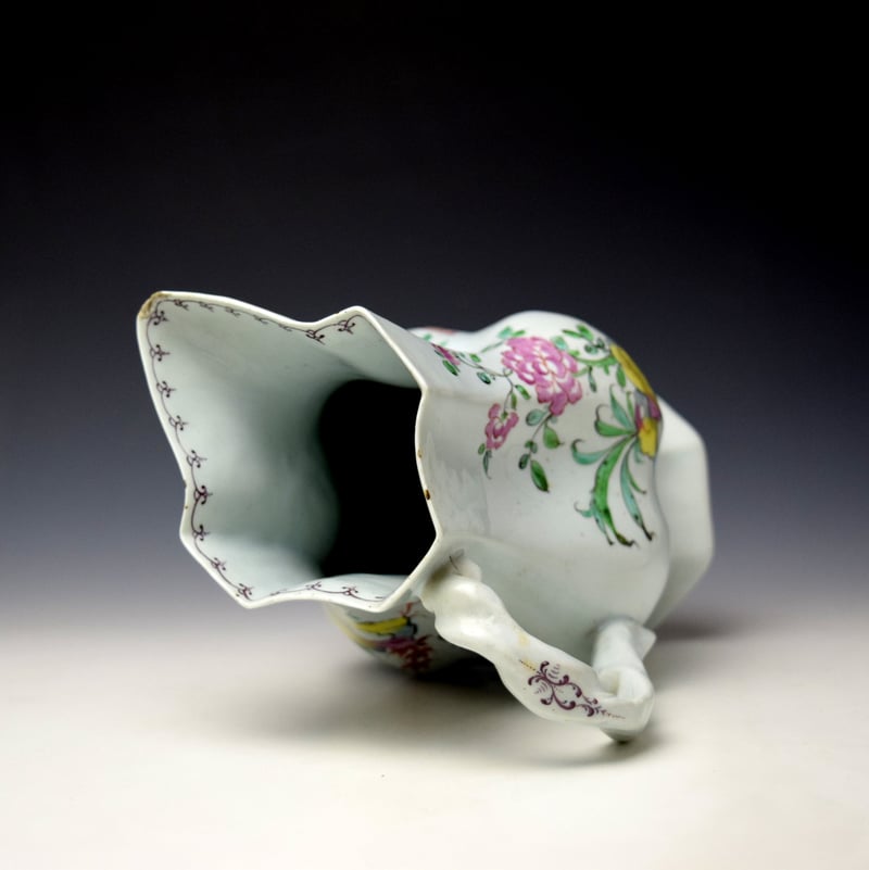 Longton Hall Mandarin Pattern Quatrefoil Shape Cider Jug c1756-58 (8)