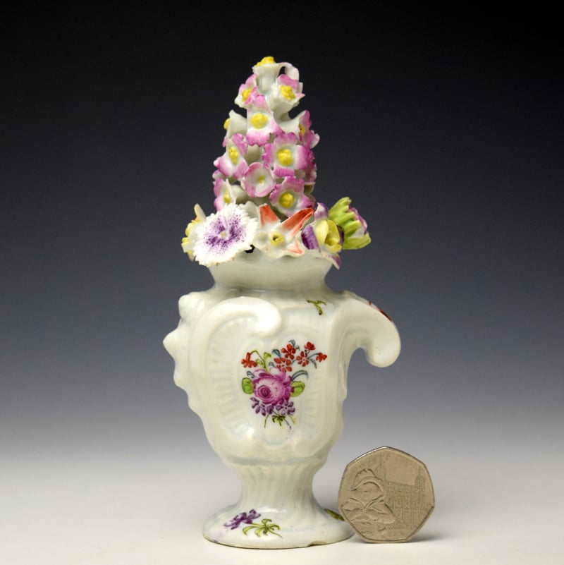 Very Rare Longton Hall Miniature Vase of Flowers c1756-60