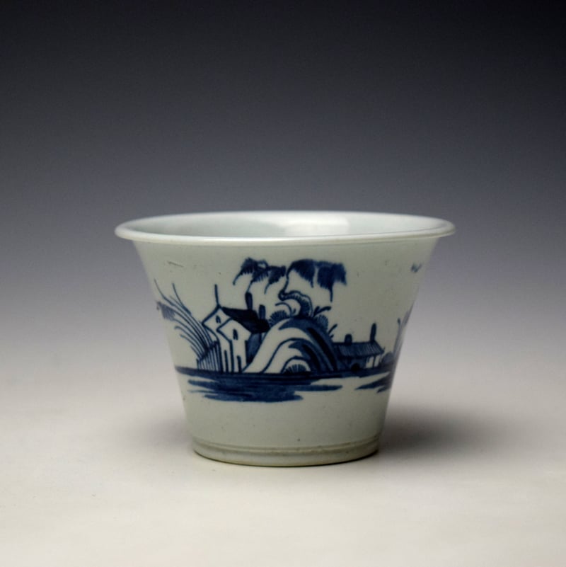 Rare Longton Hall Three Houses by a Hill Pattern Flower Pot c1756-60 Ex Hillis Collection