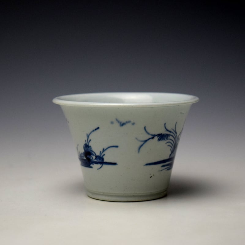 Longton Hall Three Houses by a Hill Pattern Flower Pot c1756-60 Ex Hillis Collection (2)