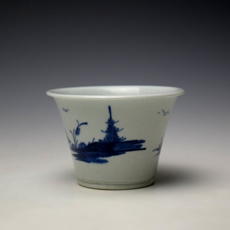 Longton Hall Three Houses by a Hill Pattern Flower Pot c1756-60 Ex Hillis Collection (4)