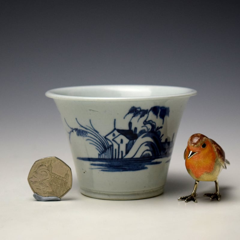Longton Hall Three Houses by a Hill Pattern Flower Pot c1756-60 Ex Hillis Collection (8)