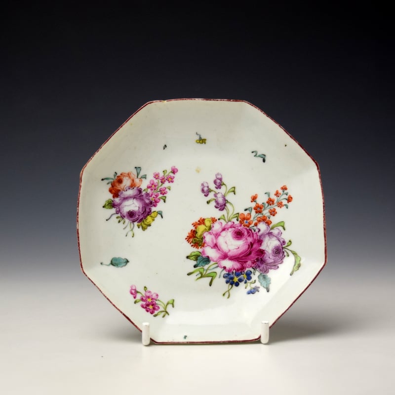 Very Rare Longton Hall Trembley Rose Octagonal Saucer c1756-60