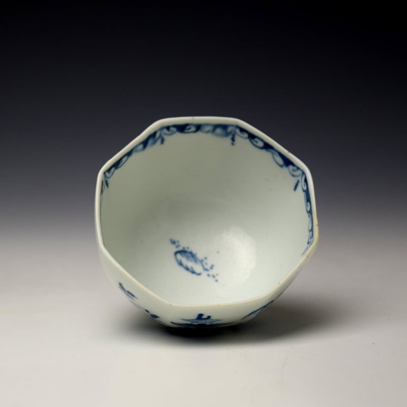 Longton Hall Two Story Pagoda Landscape Pattern Octagonal Teabowl and Saucer c1752-56 (6)