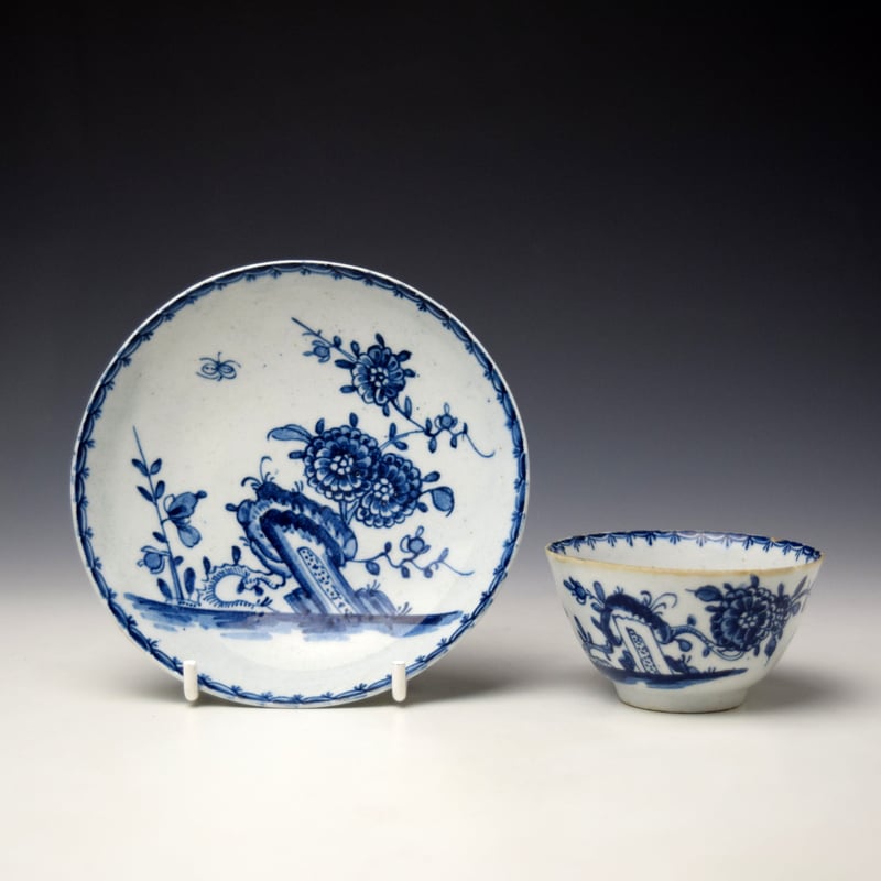 Angled Rock and Flowering Plants Pattern Teabowl and Saucer c1765