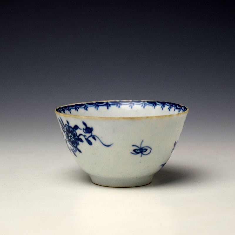 Lowestoft Angled Rock and Flowering Plants Pattern Teabowl and Saucer c1765 (4)
