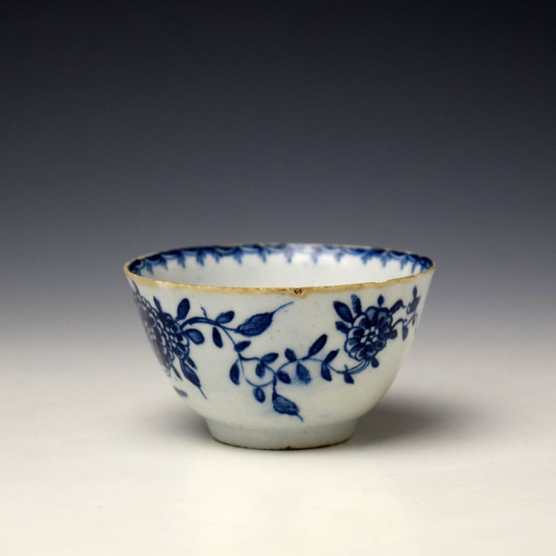 Lowestoft Angled Rock and Flowering Plants Pattern Teabowl and Saucer c1765 (5)