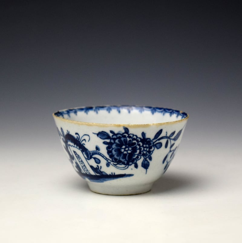 Lowestoft Angled Rock and Flowering Plants Pattern Teabowl and Saucer c1765 (6)