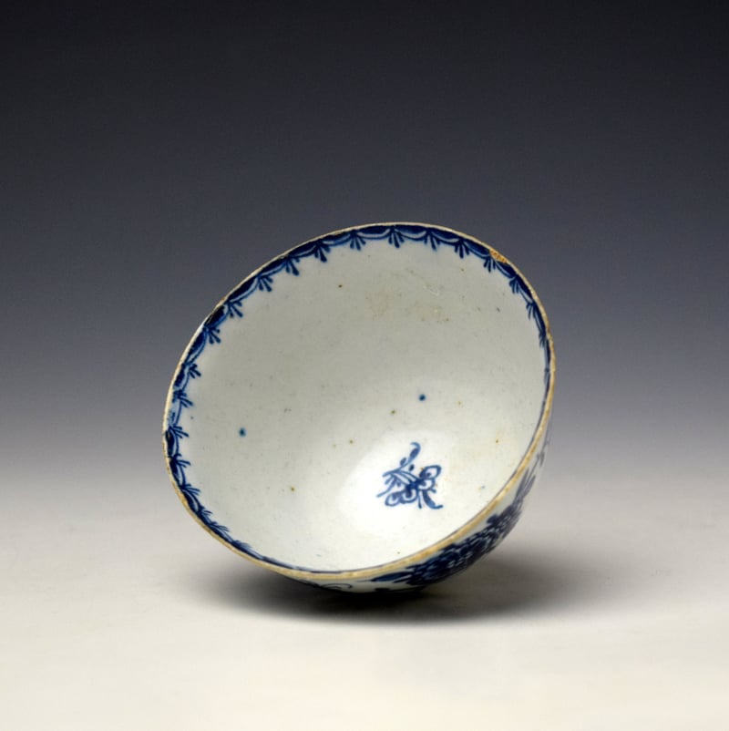 Lowestoft Angled Rock and Flowering Plants Pattern Teabowl and Saucer c1765 (7)