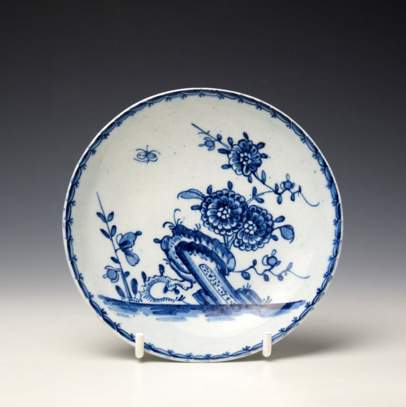 Lowestoft Angled Rock and Flowering Plants Pattern Teabowl and Saucer c1765 (9)