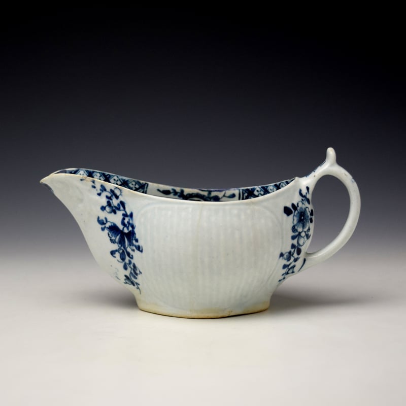 Rare Early Basketweave Moulded Floral Pattern Sauceboat c1762-65