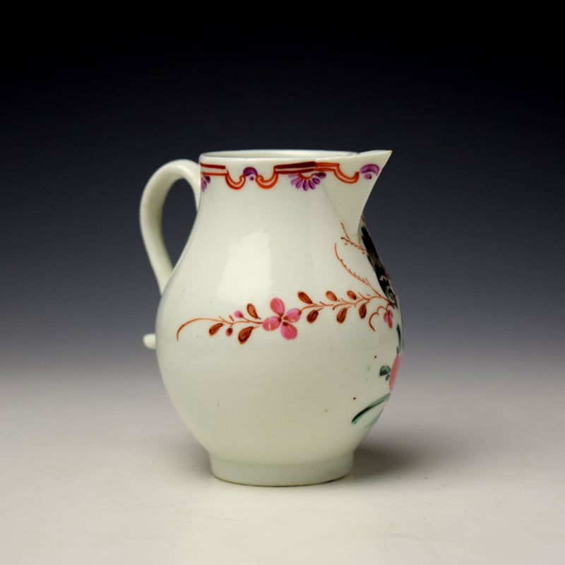 Lowestoft Blackbird Pattern Sparrow Beak Jug c1780-85 (3)