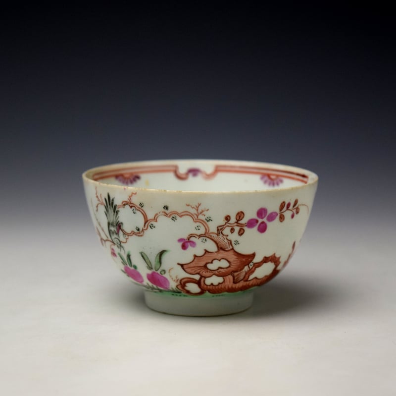 Lowestoft Blackbird Pattern Teabowl and Saucer c1785-90 (2)
