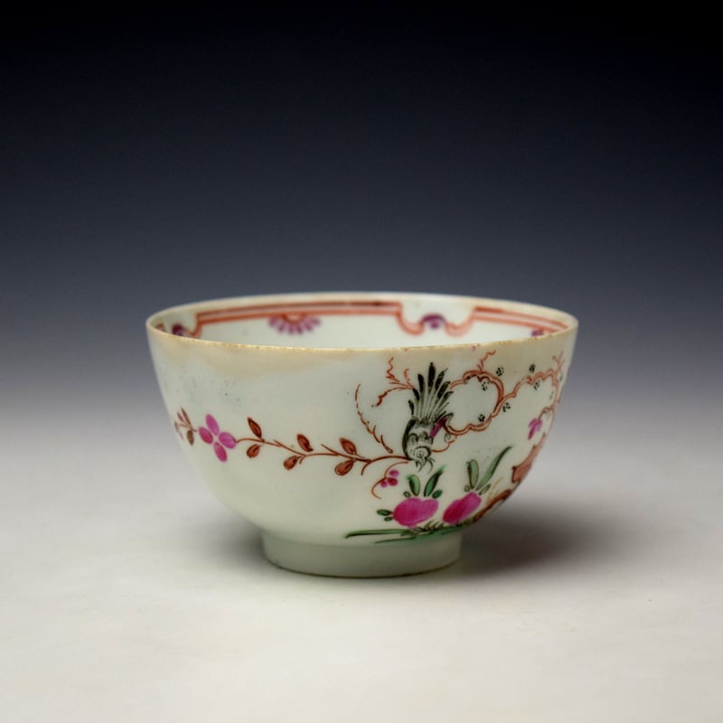 Lowestoft Blackbird Pattern Teabowl and Saucer c1785-90 (3)