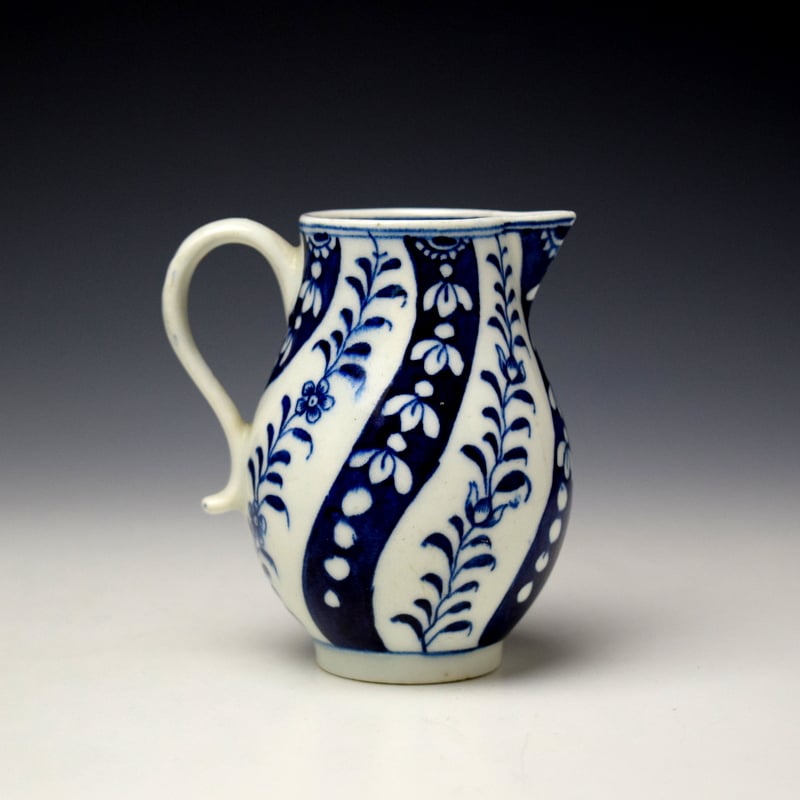 Lowestoft Blue Queen Charlotte Pattern Sparrow Beak Jug c1770-75 (3)