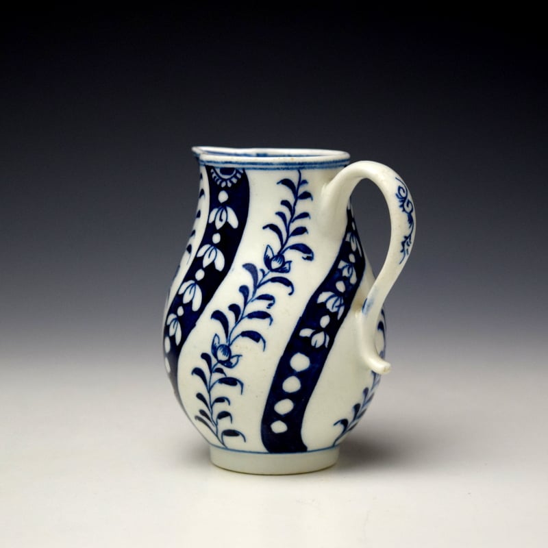 Lowestoft Blue Queen Charlotte Pattern Sparrow Beak Jug c1770-75 (5)
