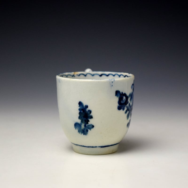 Lowestoft Blue Tulip Painter Lemon Flower Pattern Coffee Cup c1780 (2)