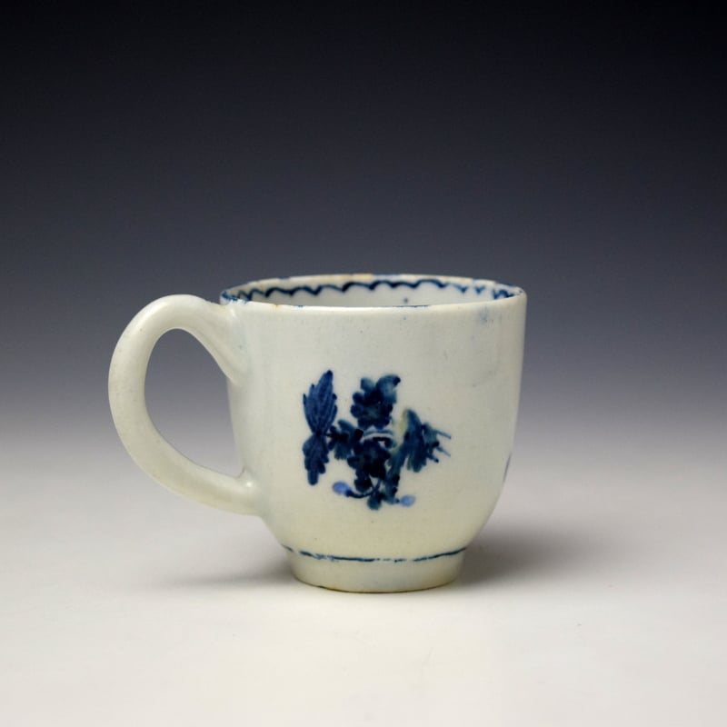 Lowestoft Blue Tulip Painter Lemon Flower Pattern Coffee Cup c1780 (3)