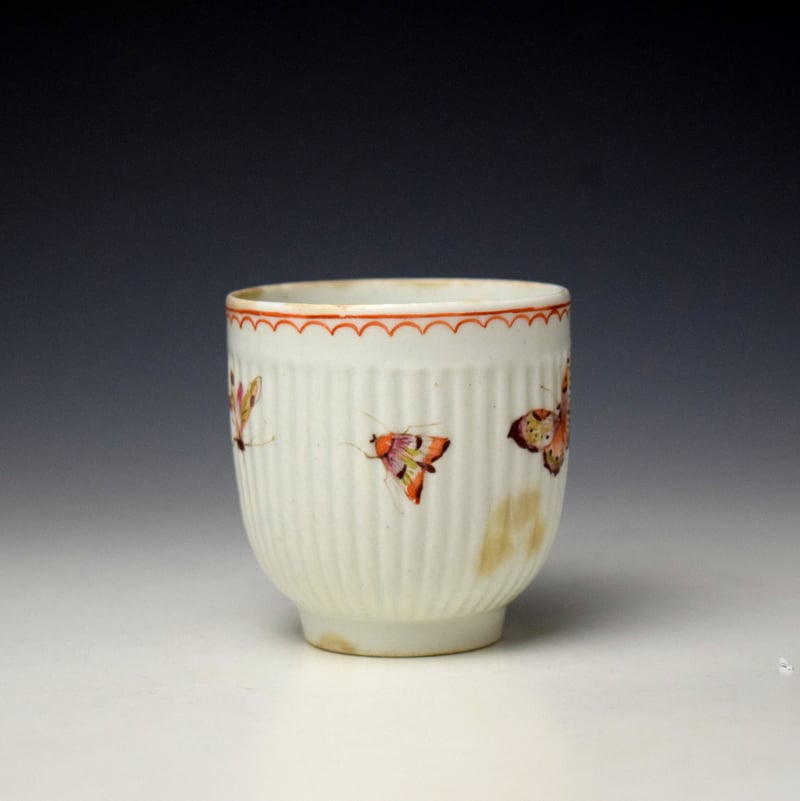 Lowestoft Butterfly Pattern Ribbed Chocolate Cup c1772 (1)
