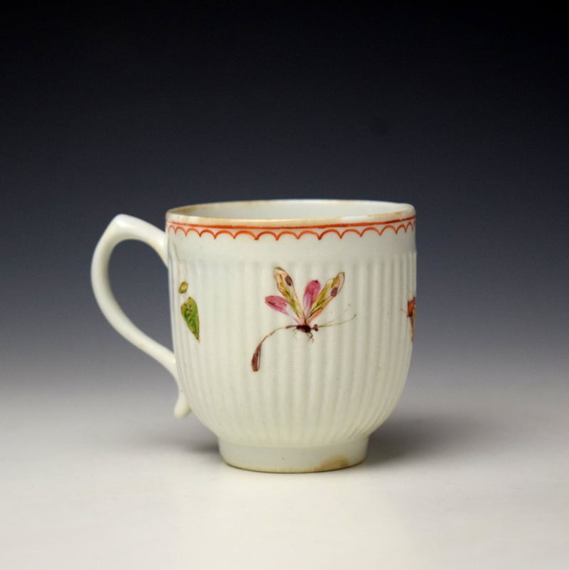 Lowestoft Butterfly Pattern Ribbed Chocolate Cup c1772 (2)