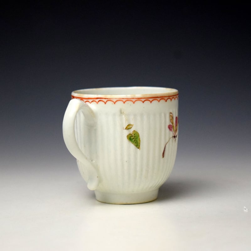 Lowestoft Butterfly Pattern Ribbed Chocolate Cup c1772 (3)