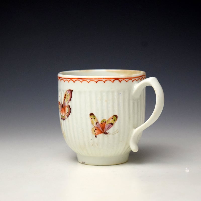 Lowestoft Butterfly Pattern Ribbed Chocolate Cup c1772 (4)