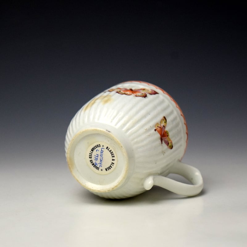 Lowestoft Butterfly Pattern Ribbed Chocolate Cup c1772 (6)
