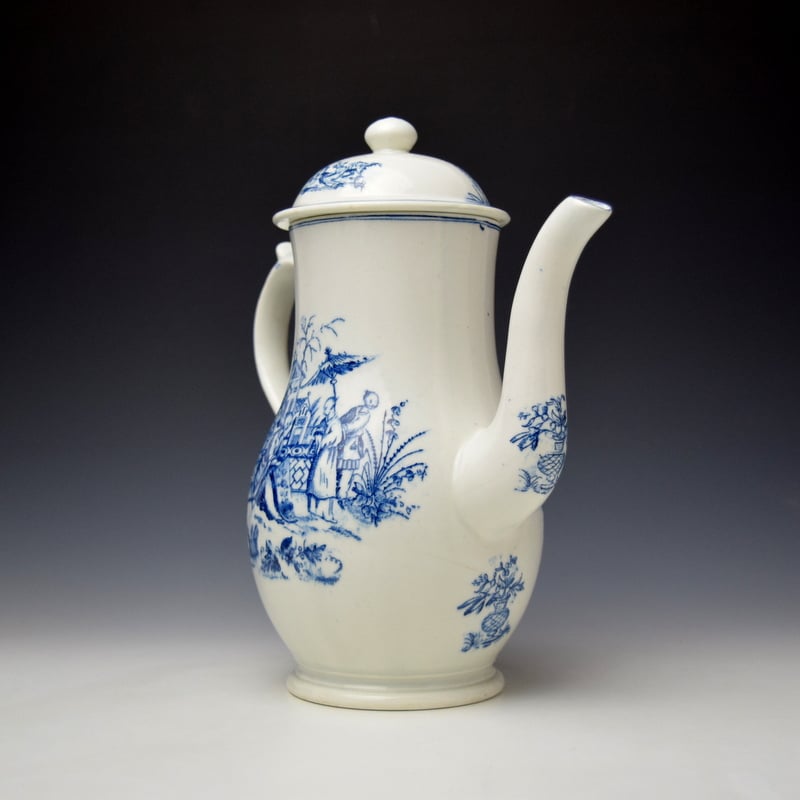 Lowestoft Carpet Seller Pattern Coffee Pot and Cover c1770-75 (3)