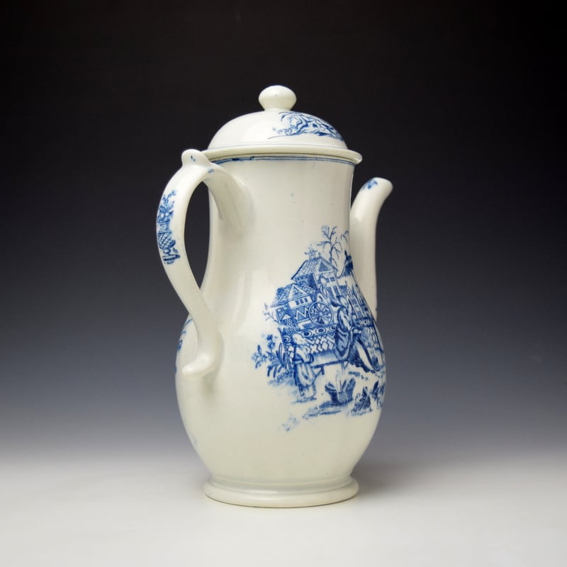 Lowestoft Carpet Seller Pattern Coffee Pot and Cover c1770-75 (5)