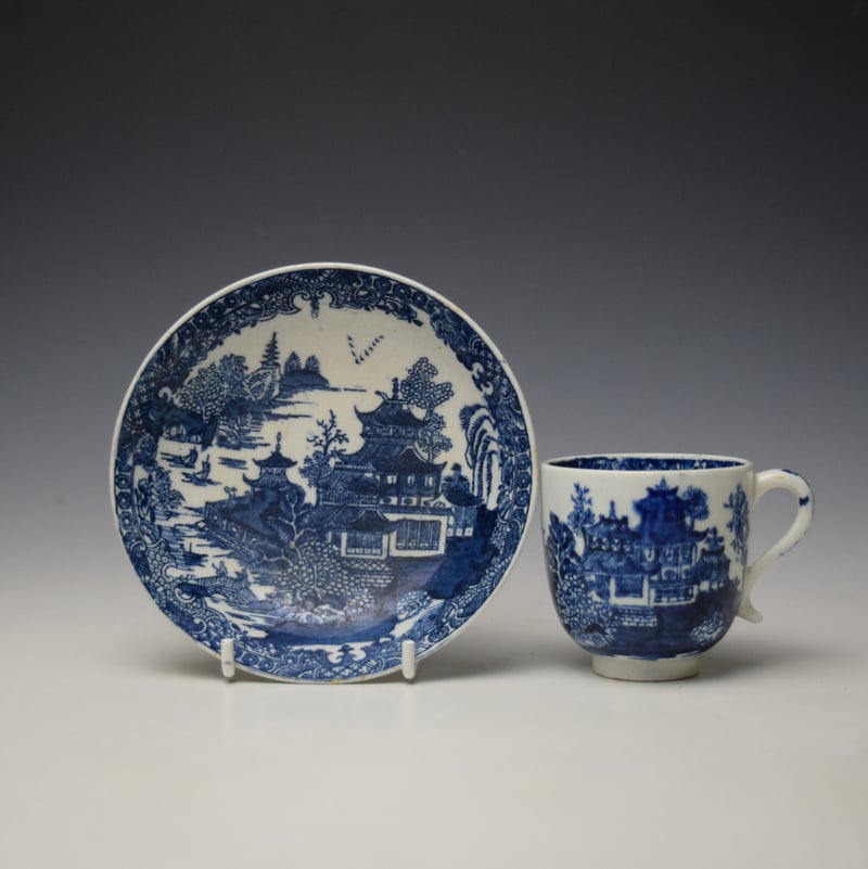 Dark landscape Pattern Coffee Cup and Saucer c1790-1800 Ex Norwich Castle Museum Collection