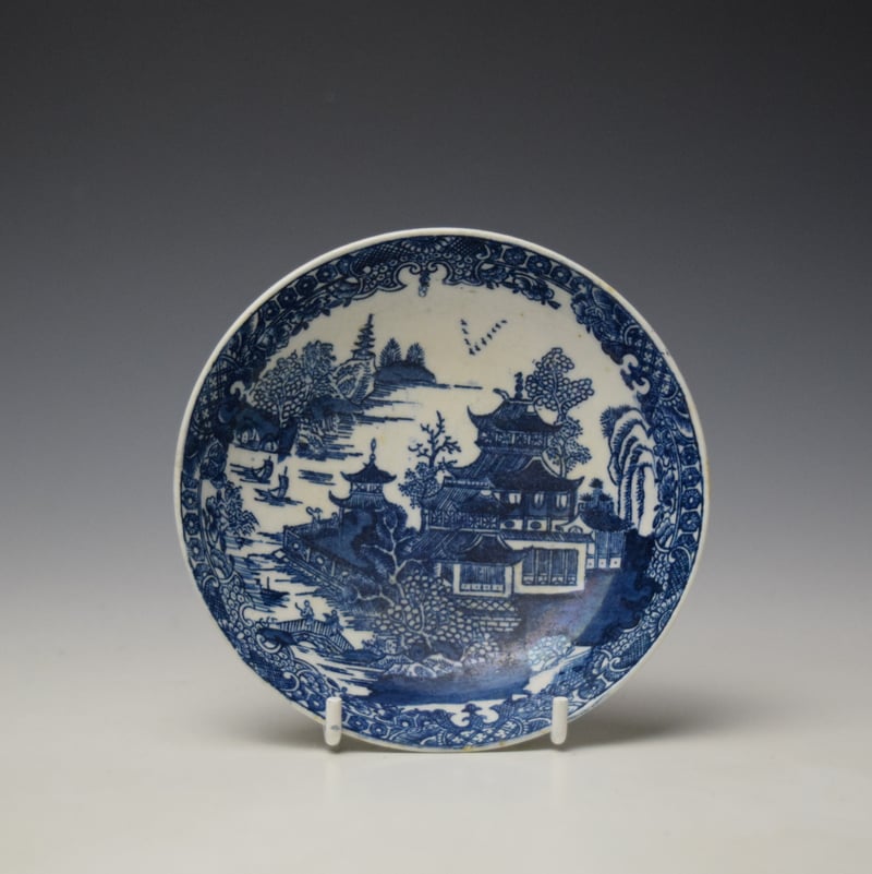 Lowestoft Dark Landscape Pattern Coffee Cup and Saucer c1790-1800 (9)