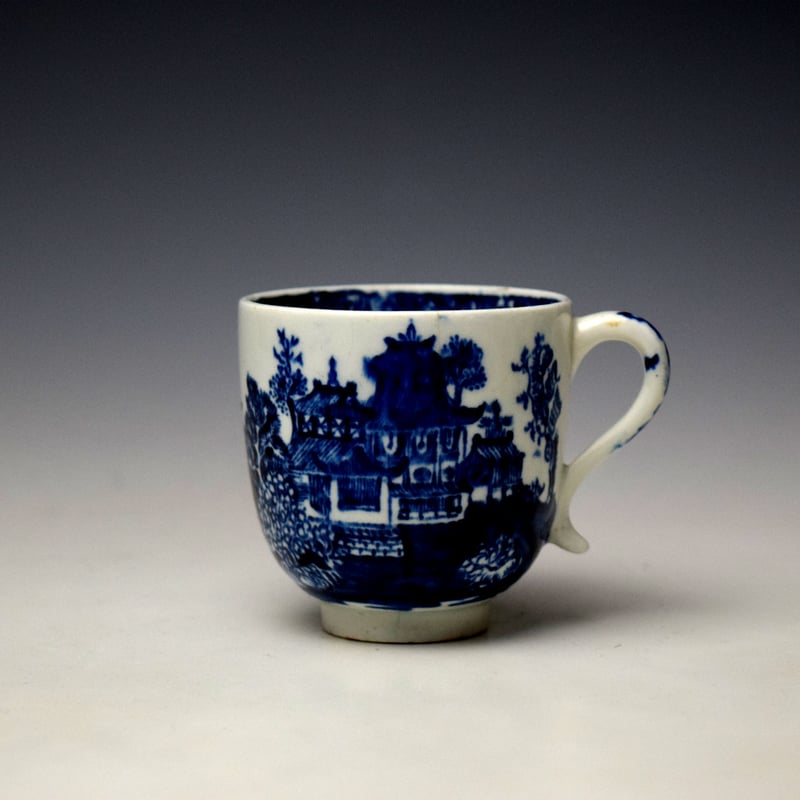 Lowestoft Dark Landscape Pattern Coffee Cup and Saucer c1790-1800 Ex Norwich Castle Museum Collection (1)