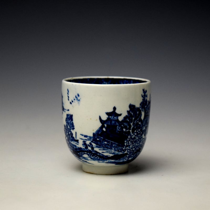 Lowestoft Dark Landscape Pattern Coffee Cup and Saucer c1790-1800 Ex Norwich Castle Museum Collection (2)