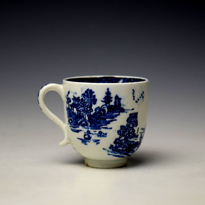 Lowestoft Dark Landscape Pattern Coffee Cup and Saucer c1790-1800 Ex Norwich Castle Museum Collection (3)