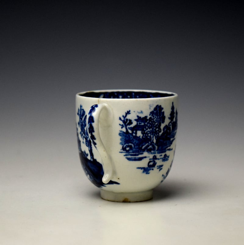 Lowestoft Dark Landscape Pattern Coffee Cup and Saucer c1790-1800 Ex Norwich Castle Museum Collection (4)