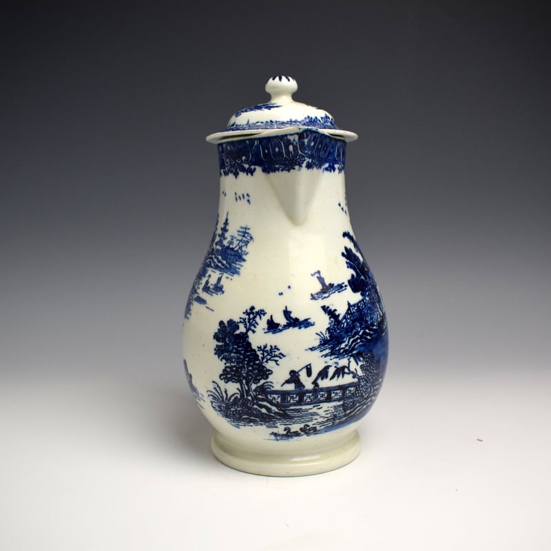 Lowestoft Dark Landscape Pattern Coffee Pot c1790 (2)