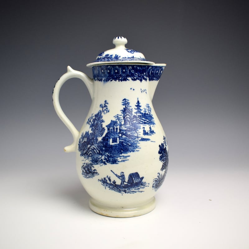 Lowestoft Dark Landscape Pattern Coffee Pot c1790 (5)