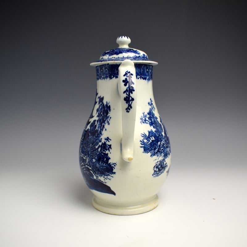 Lowestoft Dark Landscape Pattern Coffee Pot c1790 (7)