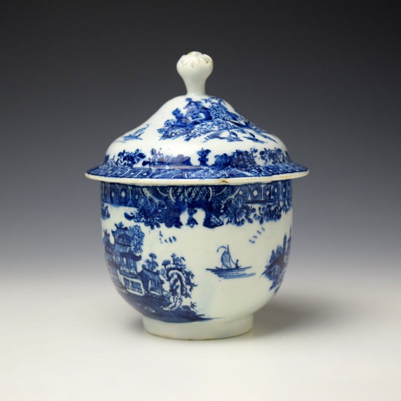 Lowestoft Dark Landscape Pattern Sucrier and Cover c1790-1800 (4)