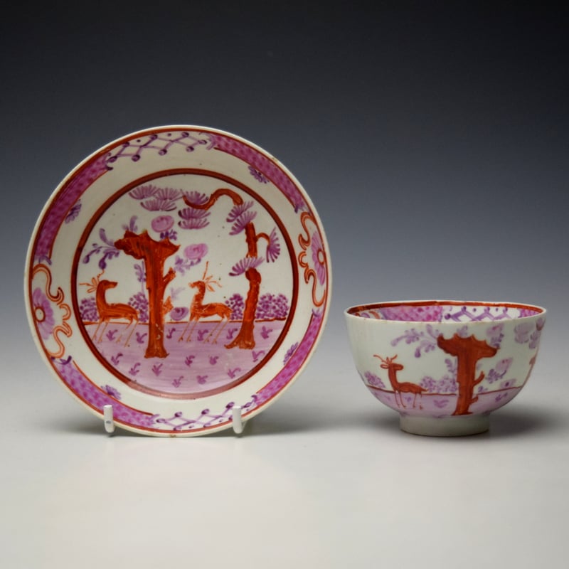 Rare Deer Park Pattern Teabowl and Saucer c1785-90